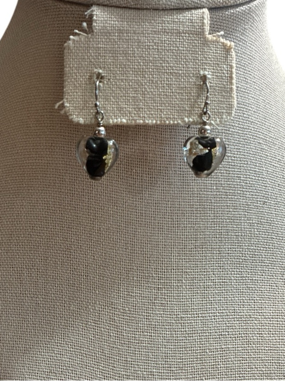 ✨ 3/$15 ✨ Black Gray Foiled Heart Drop Glass Earrings